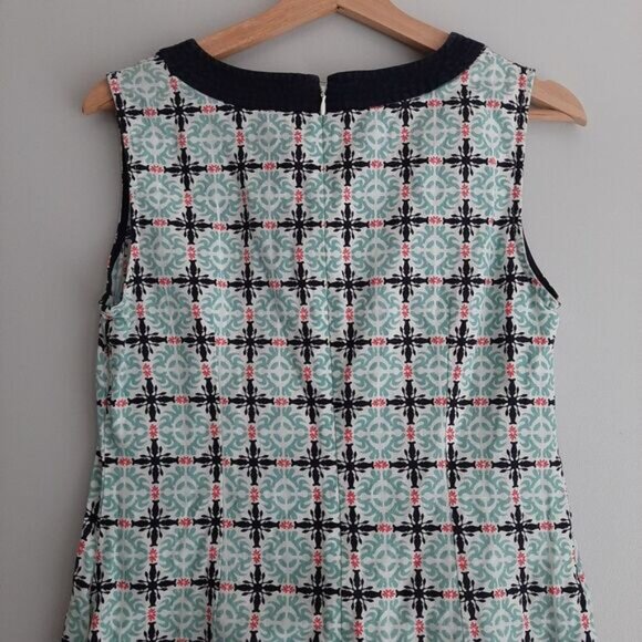 TALBOTS Linen Cotton Blend Wood Block Pattern Mini Shift Dress Mini Blue Sz 4 - Picture 10 of 15